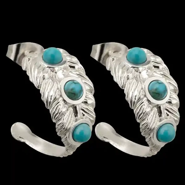 Turquoise Trail Western Hoop Feather Earrings (In Stock)